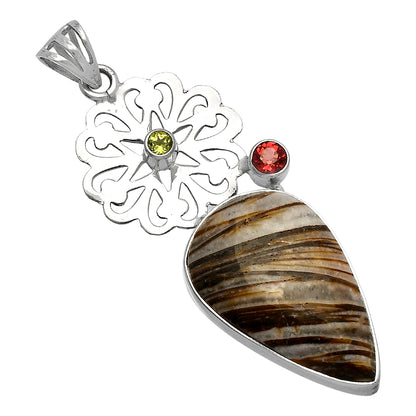 Stick Agate, Garnet & Peridot Pendant P-1228 SDP147509