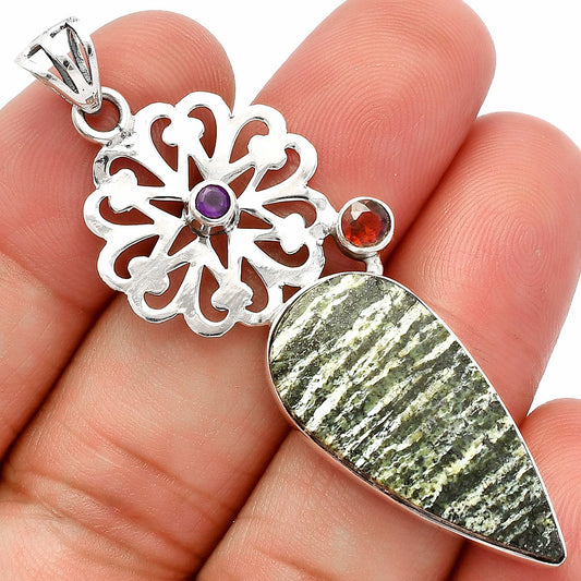 Natural Chrysotile, Garnet & Amethyst Pendant P-1228 SDP147511