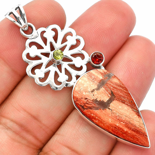 Snake Skin Jasper, Garnet & Peridot Pendant P-1228 SDP147514