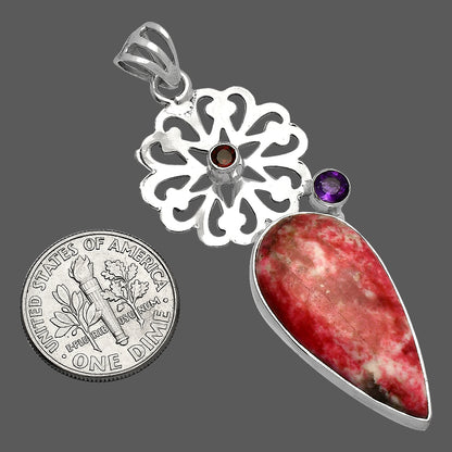 Pink Thulite, Amethyst & Garnet Pendant P-1228 SDP147515