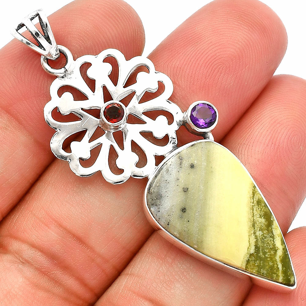 Natural Serpentine, Amethyst & Garnet Pendant P-1228 SDP147516