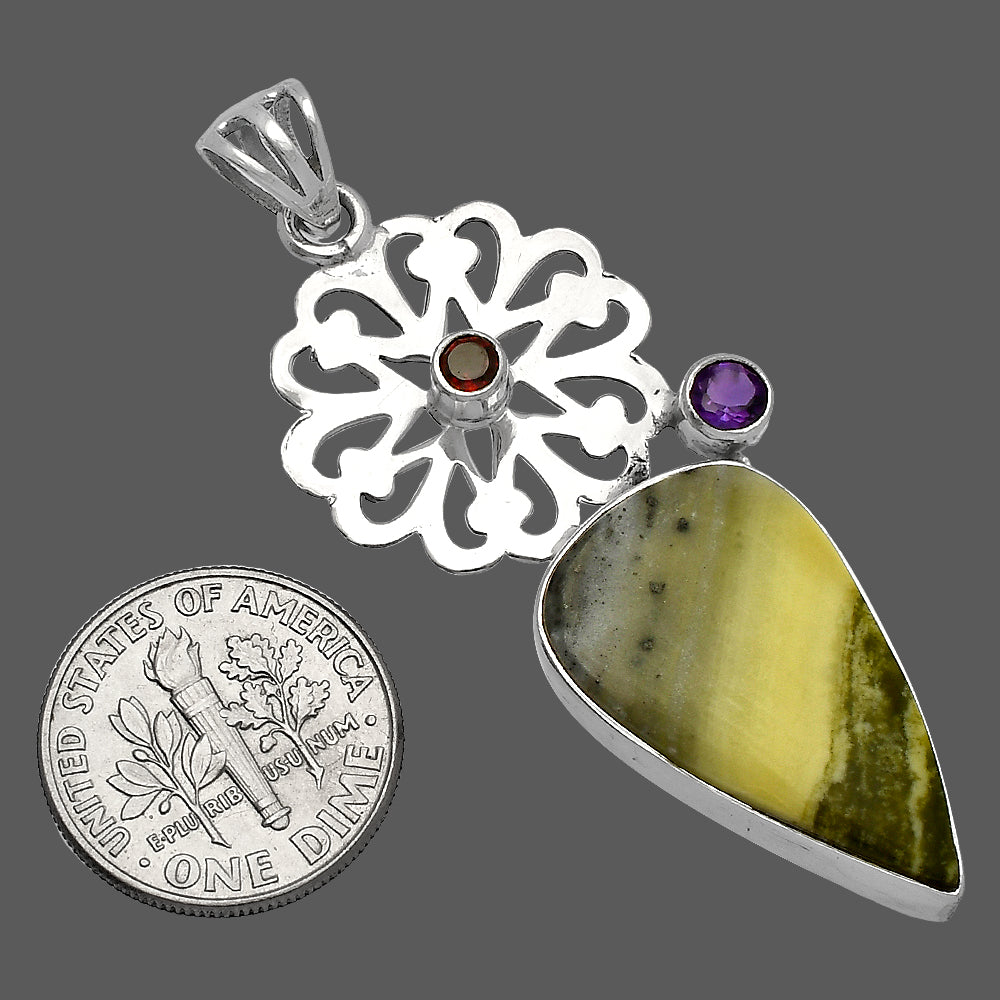 Natural Serpentine, Amethyst & Garnet Pendant P-1228 SDP147516