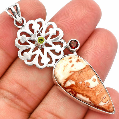 Rosetta Picture Jasper, Garnet & Peridot Pendant P-1228 SDP147519