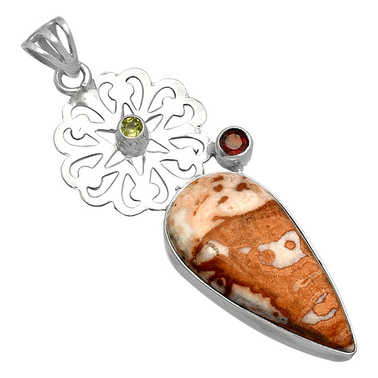 Rosetta Picture Jasper, Garnet & Peridot Pendant P-1228 SDP147519