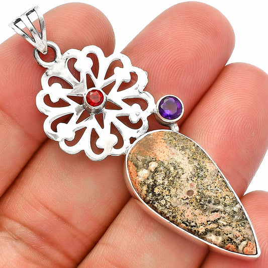 Leopard Skin Jasper, Amethyst & Garnet Pendant P-1228 SDP147520