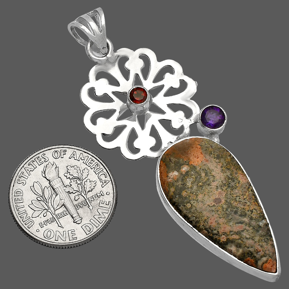 Leopard Skin Jasper, Amethyst & Garnet Pendant P-1228 SDP147520