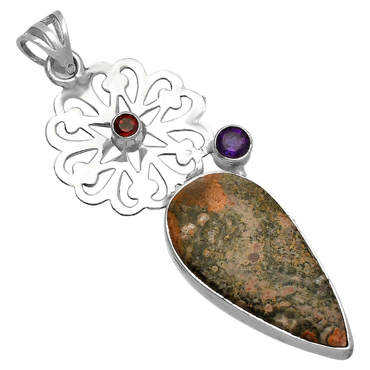 Leopard Skin Jasper, Amethyst & Garnet Pendant P-1228 SDP147520