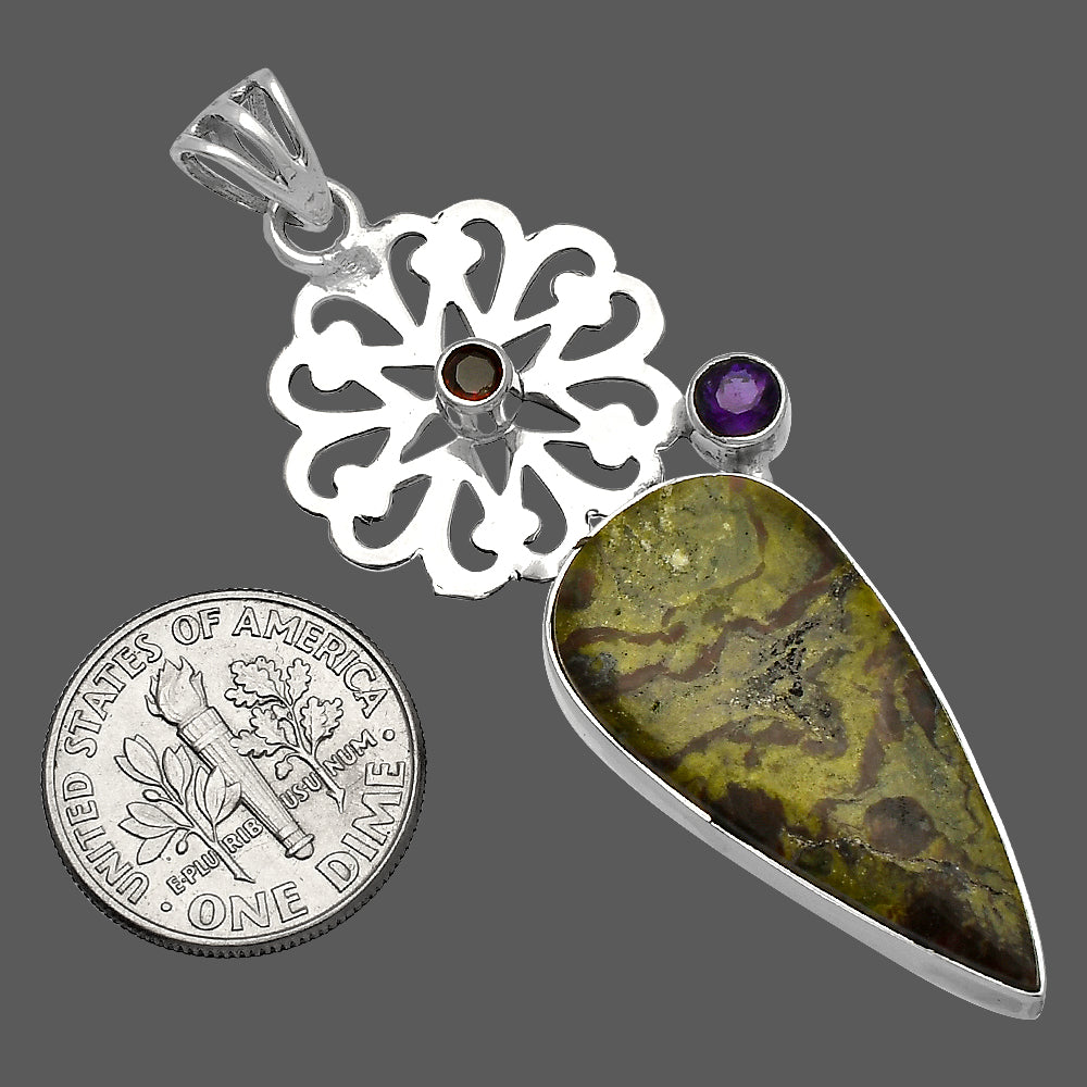Dragon Blood Stone, Amethyst & Garnet Pendant P-1228 SDP147526