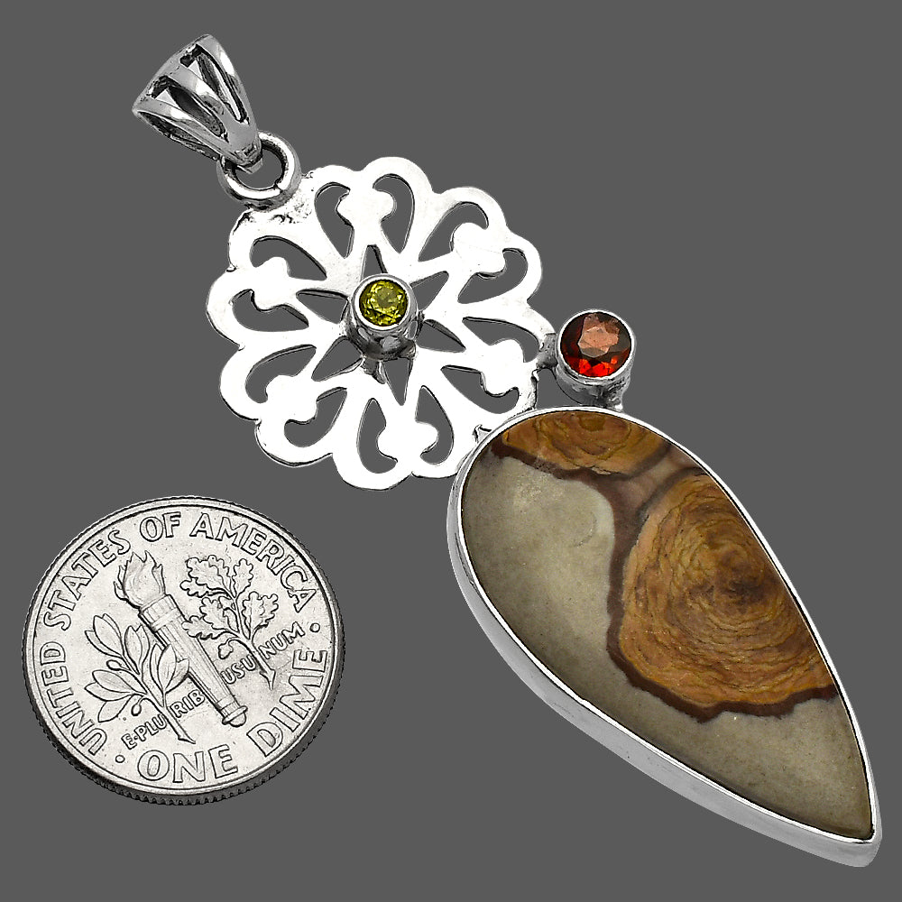 Coffee Bean Jasper, Garnet & Peridot Pendant P-1228 SDP147528
