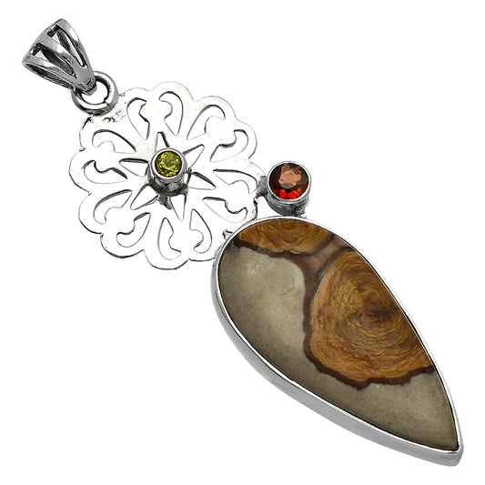 Coffee Bean Jasper, Garnet & Peridot Pendant P-1228 SDP147528