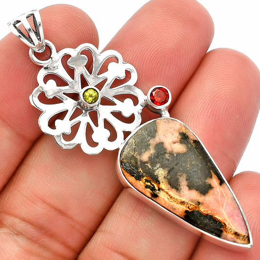 Natural Rhodonite, Garnet & Peridot Pendant P-1228 SDP147529