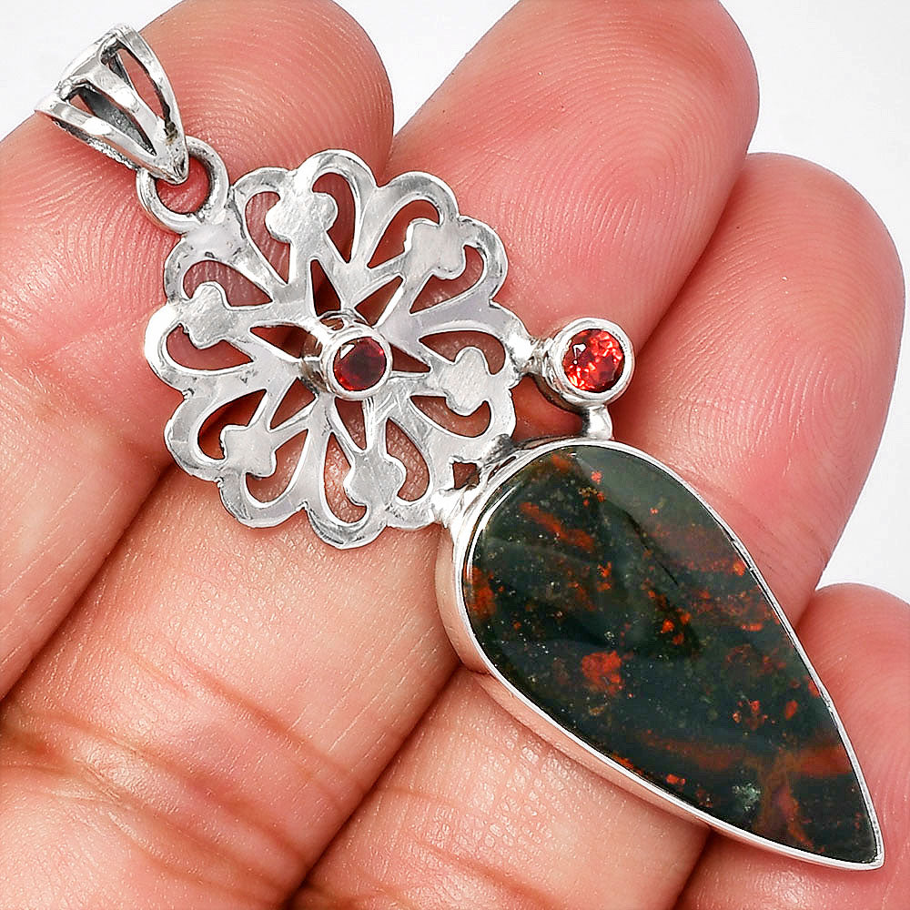 Blood Stone - India & Garnet Pendant P-1228 SDP147533