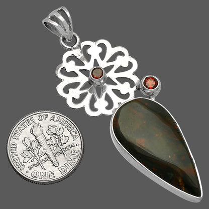 Blood Stone - India & Garnet Pendant P-1228 SDP147533