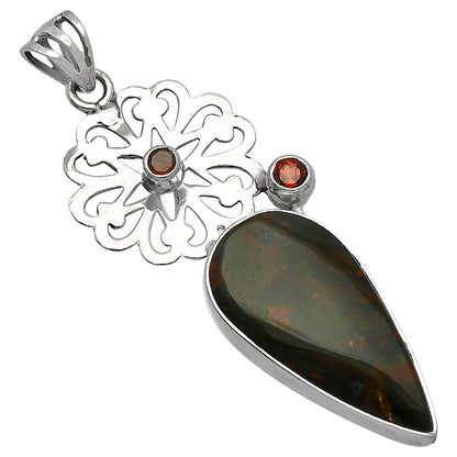 Blood Stone - India & Garnet Pendant P-1228 SDP147533