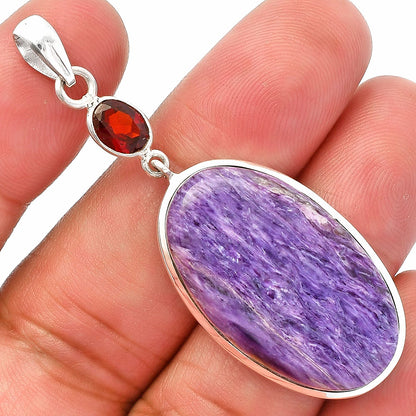 Natural Siberian Charoite & Garnet Pendant P-1531 SDP147598