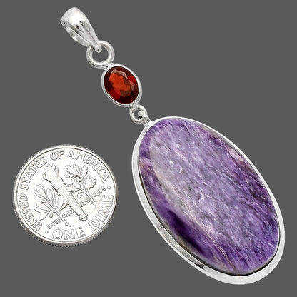 Natural Siberian Charoite & Garnet Pendant P-1531 SDP147598