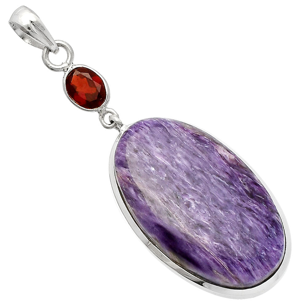Natural Siberian Charoite & Garnet Pendant P-1531 SDP147598