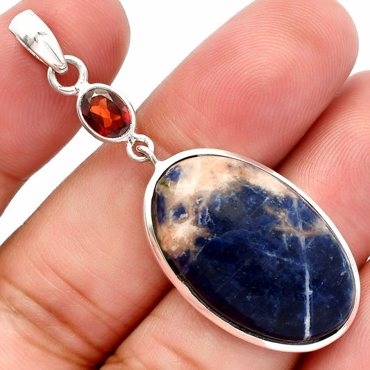 Natural Sodalite & Garnet Pendant P-1531 SDP147603