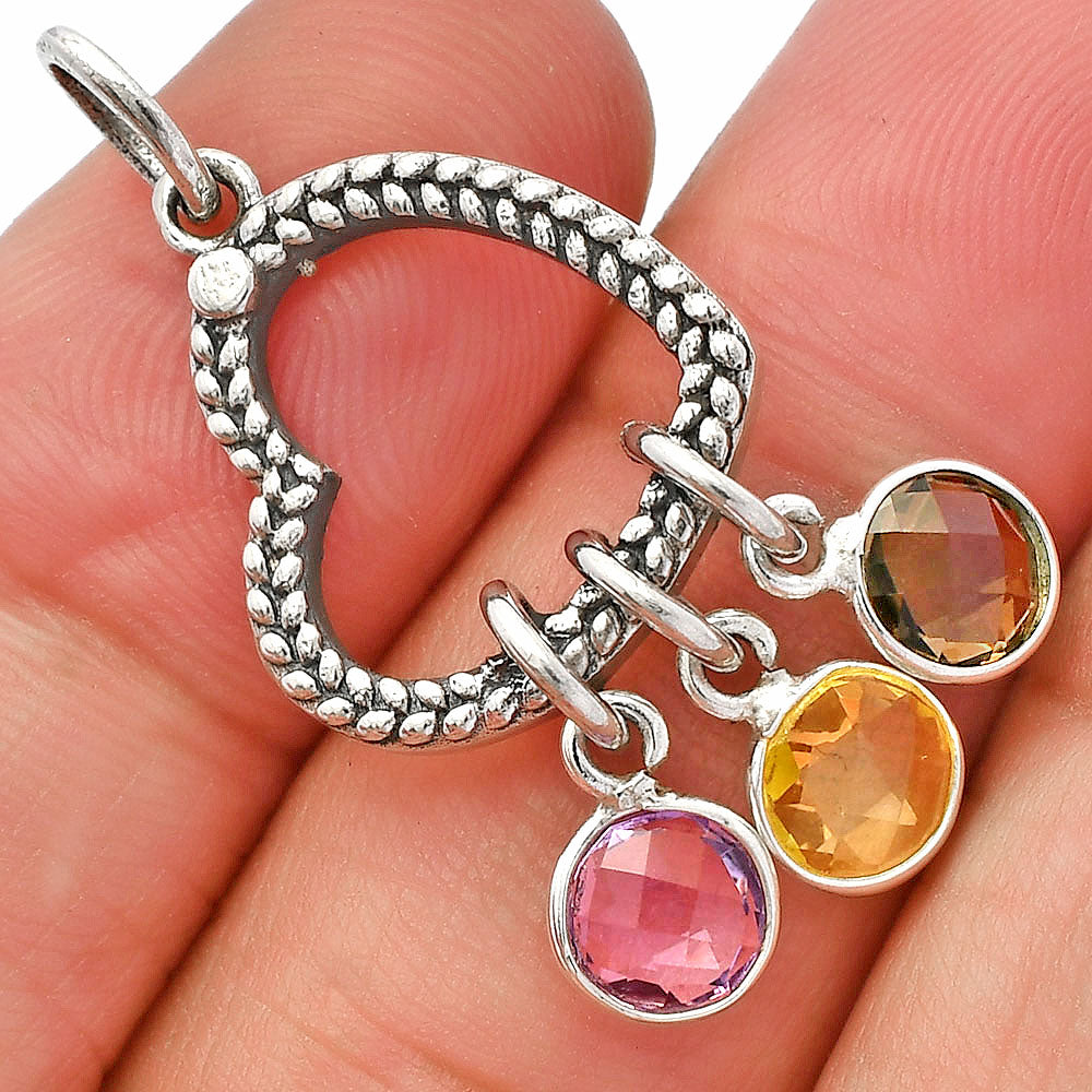 Heart - Lemon Quartz, Amethyst & Smoky Quartz Pendant P-1731 SDP147813