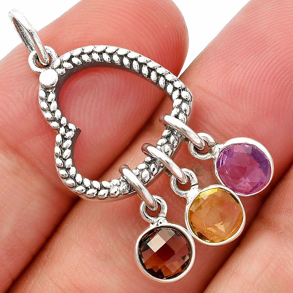 Heart - Lemon Quartz, Amethyst & Smoky Quartz Pendant P-1731 SDP147815