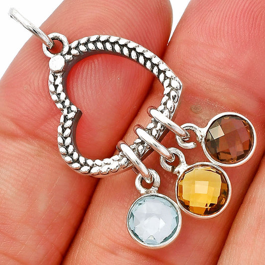 Heart - Sky Blue Topaz, Citrine & Smoky Quartz Pendant P-1731 SDP147824