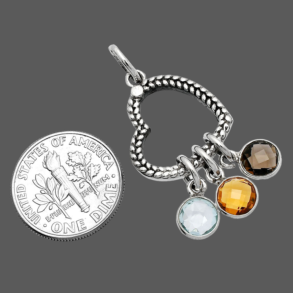Heart - Sky Blue Topaz, Citrine & Smoky Quartz Pendant P-1731 SDP147824