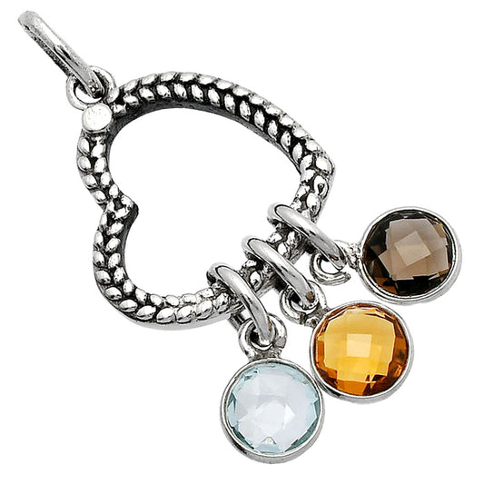 Heart - Sky Blue Topaz, Citrine & Smoky Quartz Pendant P-1731 SDP147824