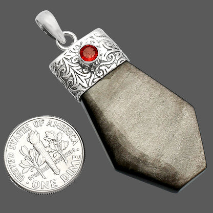 Natural Silver Obsidian & Garnet Pendant P-1331 SDP147869