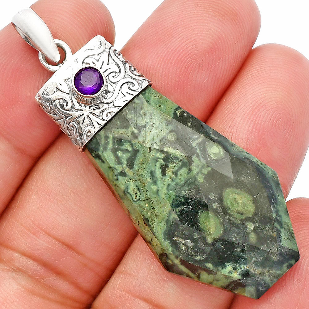 Natural Star Galaxy Jasper & Amethyst Pendant P-1331 SDP147883