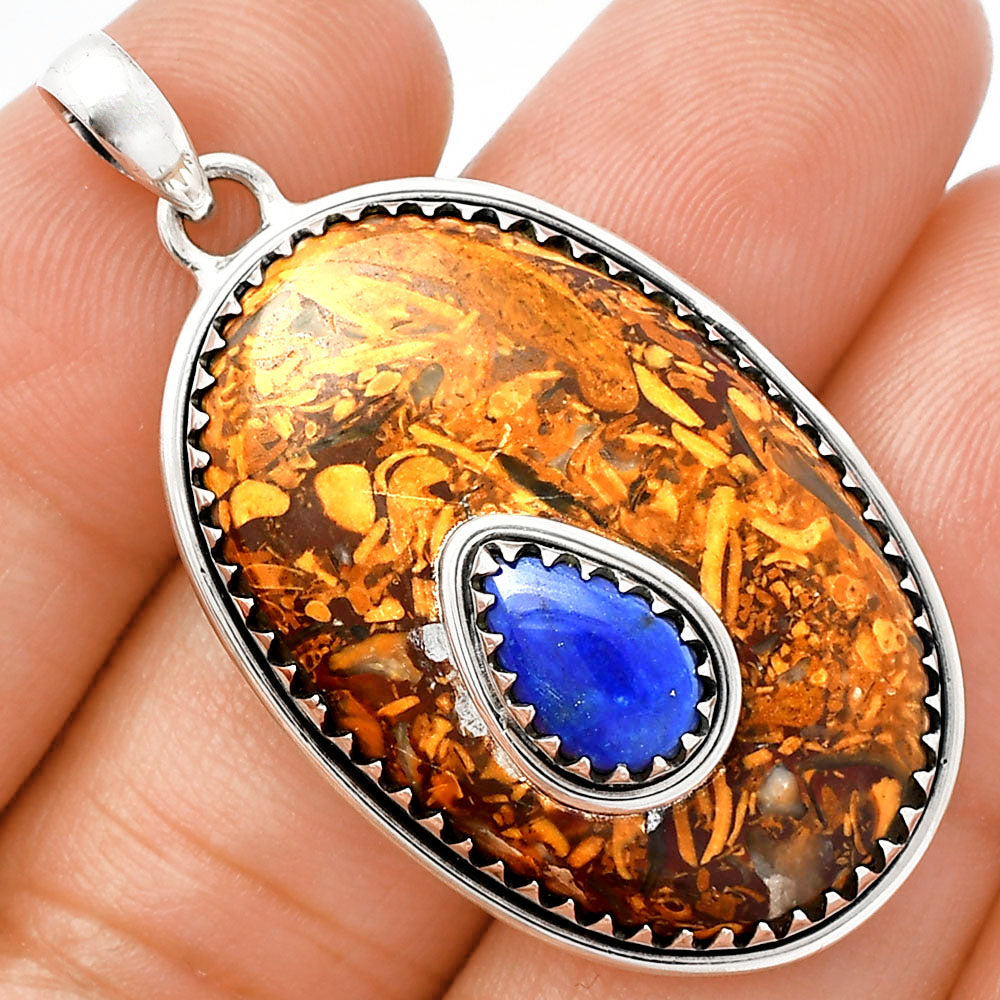 Coquina Fossil Jasper & Lapis Lazuli Pendant P-1260 SDP148003