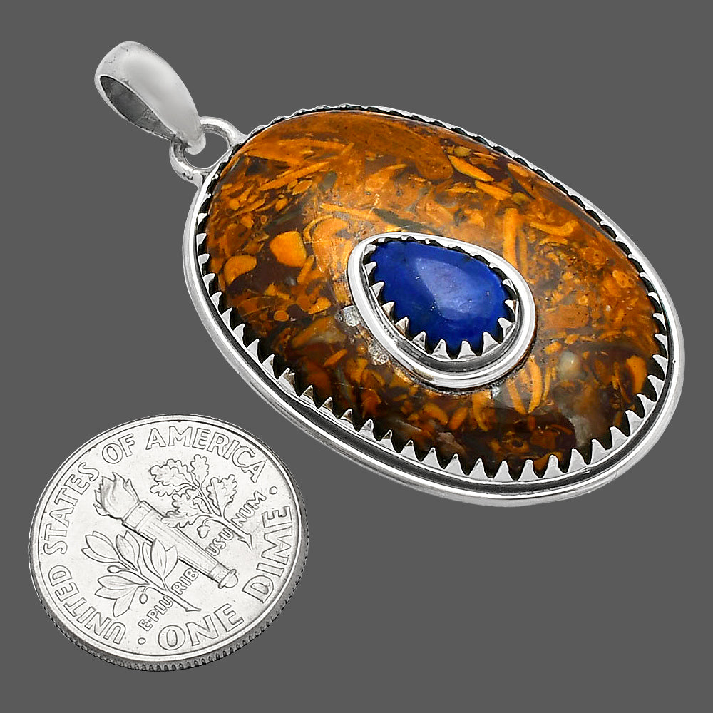 Coquina Fossil Jasper & Lapis Lazuli Pendant P-1260 SDP148003