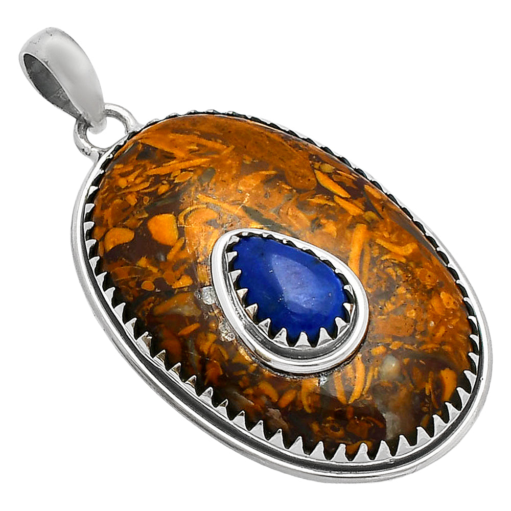 Coquina Fossil Jasper & Lapis Lazuli Pendant P-1260 SDP148003