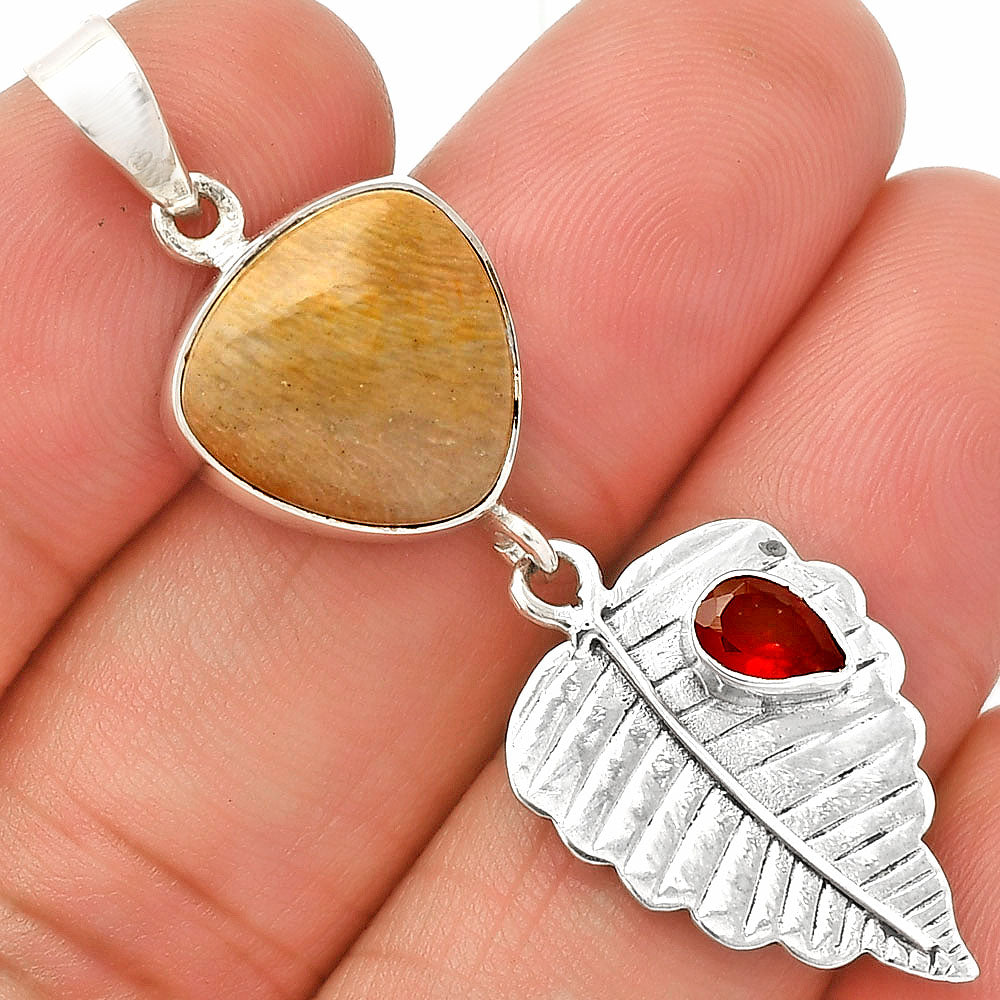 Leaf - Snake Skin Jasper & Garnet Pendant P-1539 SDP148218