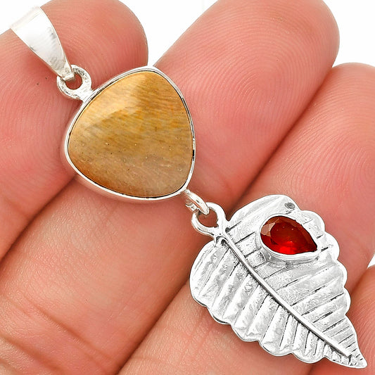 Leaf - Snake Skin Jasper & Garnet Pendant P-1539 SDP148218