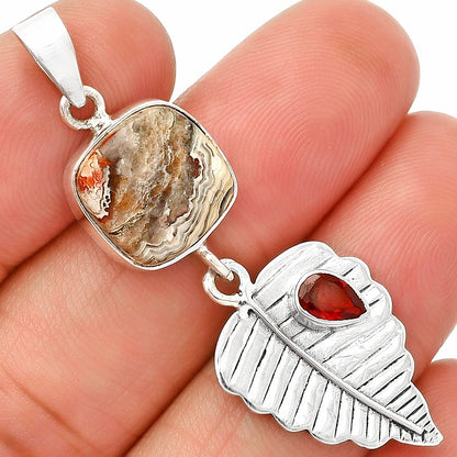 Leaf -  Laguna Lace Agate & Garnet Pendant P-1539 SDP148220