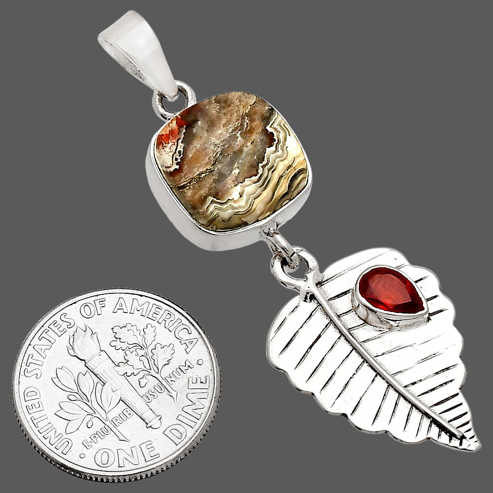 Leaf -  Laguna Lace Agate & Garnet Pendant P-1539 SDP148220