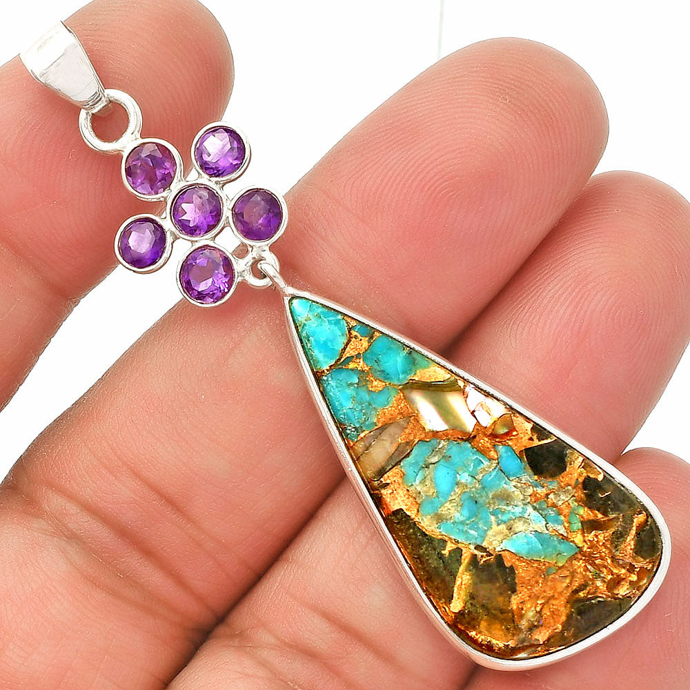 Shell In Black Blue Turquoise & Amethyst Pendant P-1122 SDP148224