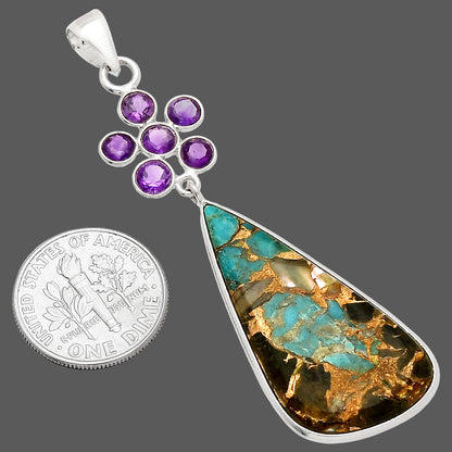Shell In Black Blue Turquoise & Amethyst Pendant P-1122 SDP148224