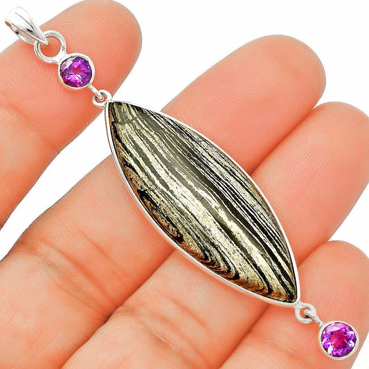 Silver Leaf Obsidian & Amethyst Pendant P-1123 SDP148234