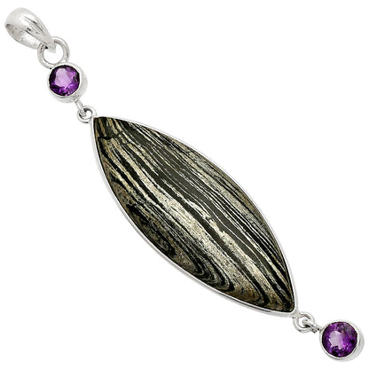 Silver Leaf Obsidian & Amethyst Pendant P-1123 SDP148234