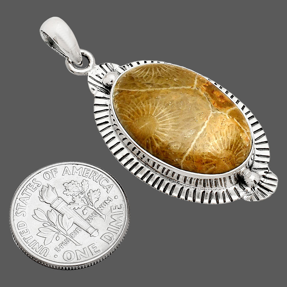 Natural Flower Fossil Coral Pendant P-1732 SDP148272