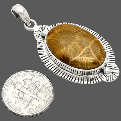Natural Flower Fossil Coral Pendant P-1732 SDP148296