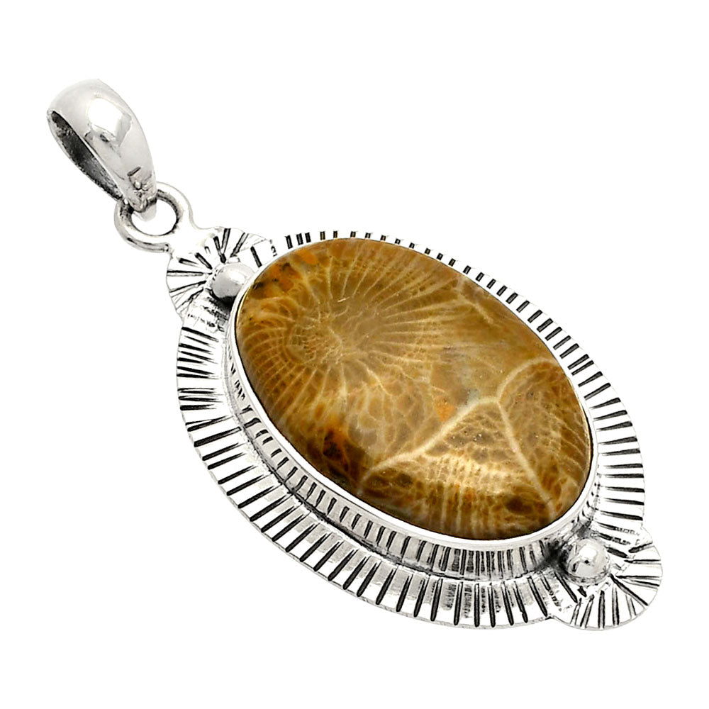 Natural Flower Fossil Coral Pendant P-1732 SDP148296