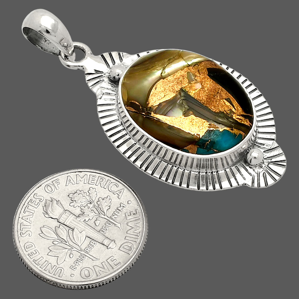 Natural Shell In Black Blue Turquoise Pendant P-1732 SDP148304