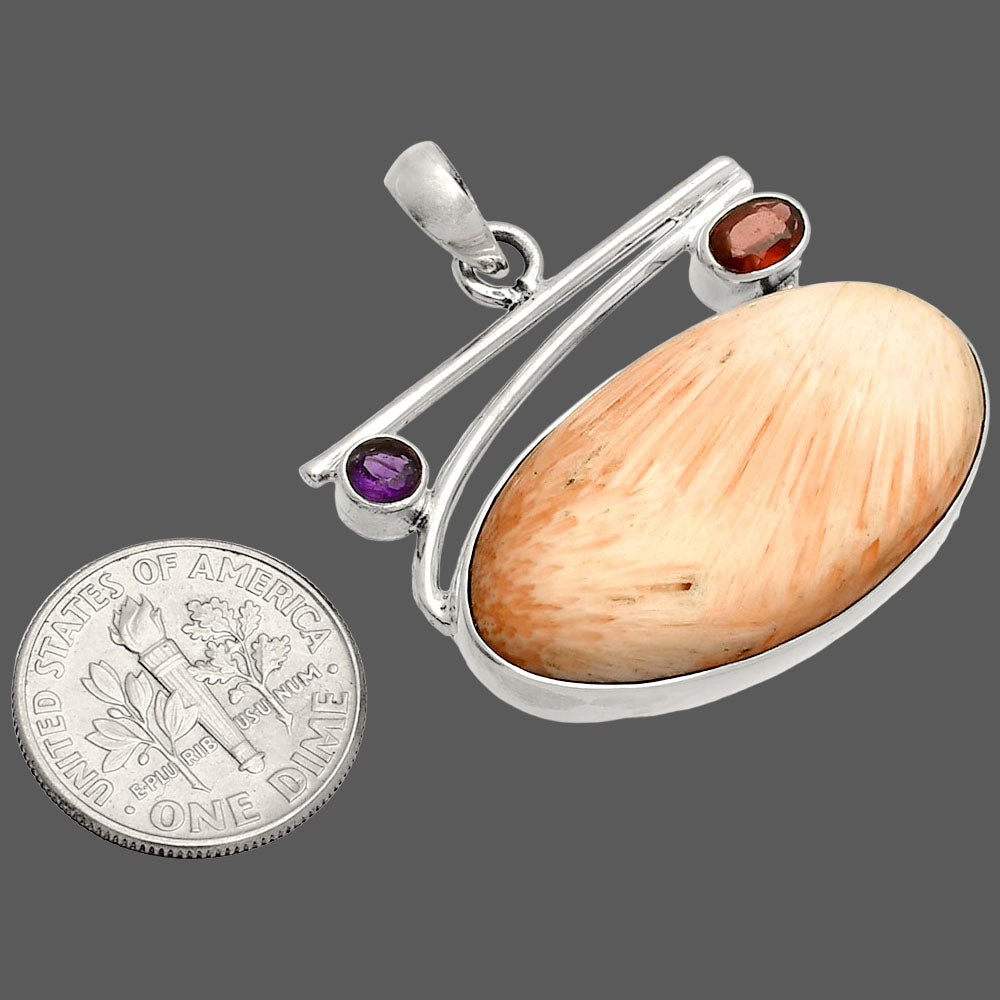 Orange Scolecite, Garnet & Amethyst Pendant P-1286 SDP148380