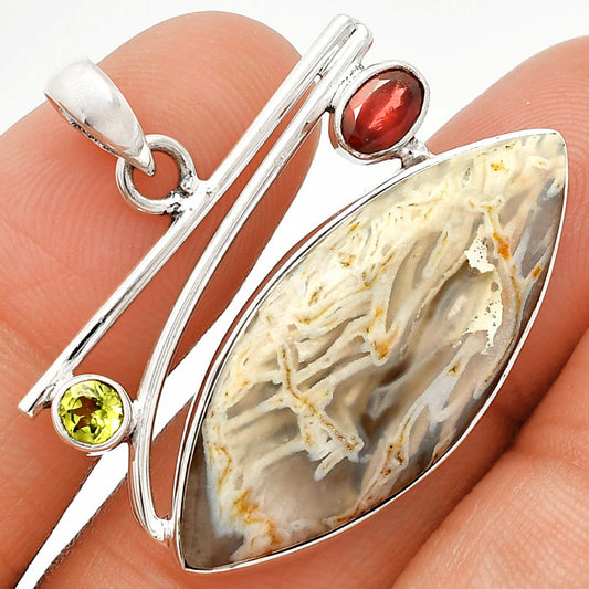 Horse Canyon Moss Agate, Garnet & Peridot Pendant P-1286 SDP148382