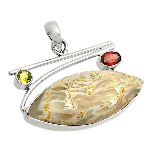 Horse Canyon Moss Agate, Garnet & Peridot Pendant P-1286 SDP148382