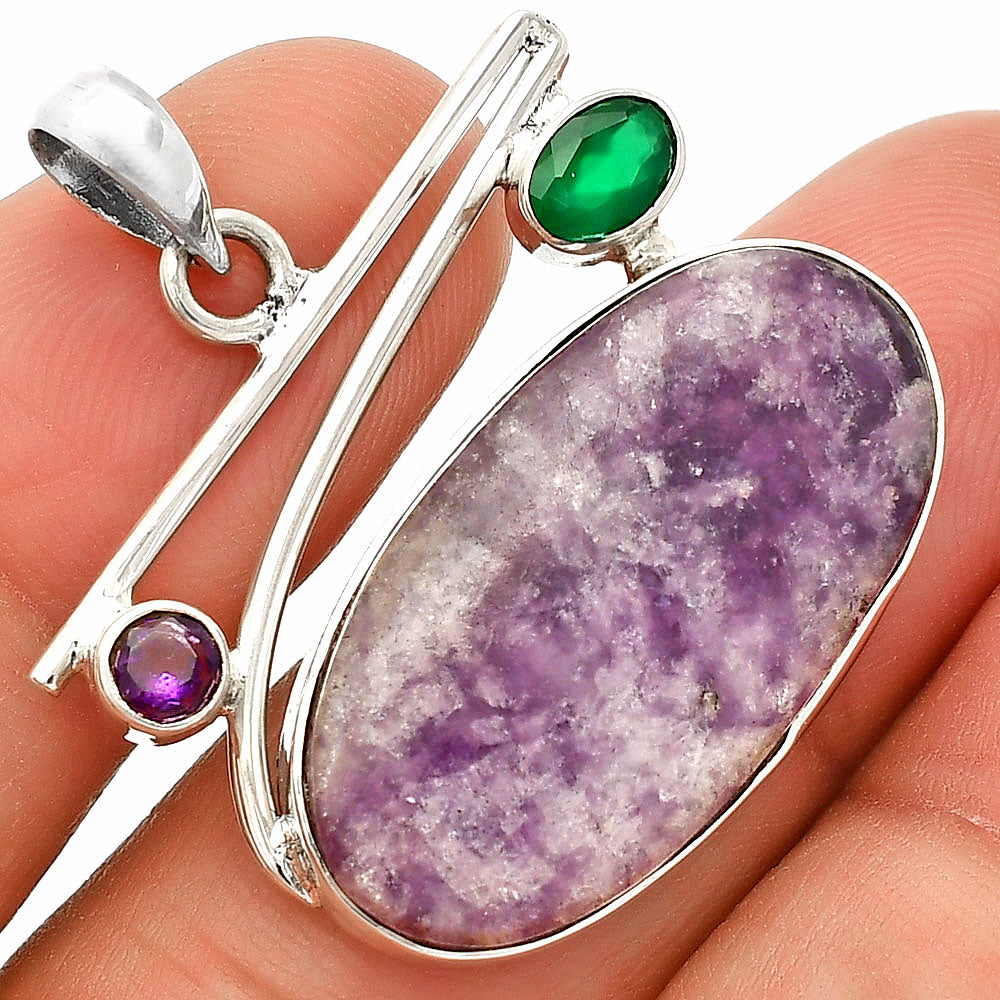 Purple Lepidolite, Green Onyx & Amethyst Pendant P-1286 SDP148422