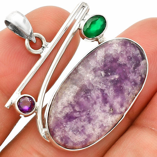 Purple Lepidolite, Green Onyx & Amethyst Pendant P-1286 SDP148422