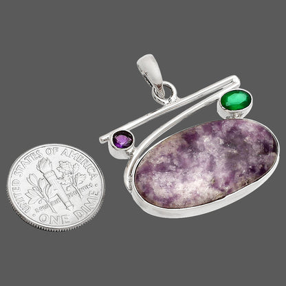 Purple Lepidolite, Green Onyx & Amethyst Pendant P-1286 SDP148422